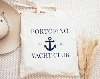Portofino Yacht Club Cotton Canvas Tote Bag Super Cute Beach Bag