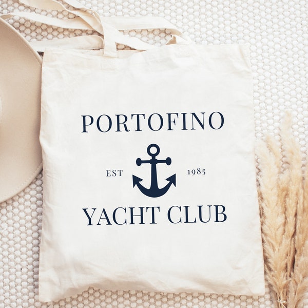 Portofino Yacht Club Cotton Canvas Tote Bag | Super Cute Beach Bag | Italy Travel-Inspired Bag/Grocery Tote | Portofino, Italia Gift