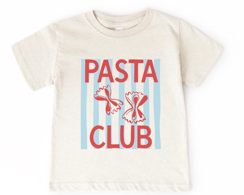 Pasta Club Kid’s T-Shirt | Boho Italian Foodie Toddler, Infant Shirt | Short Sleeve Cotton Summer Tee | Gift Idea for Spaghetti, Italy Lover Natural Heather