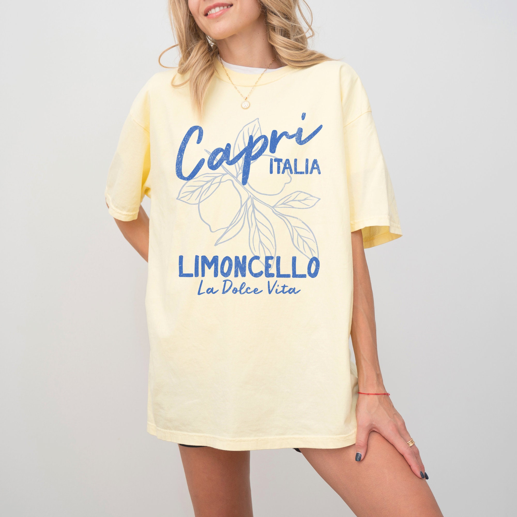 Capri Limoncello Comfort Colors Short Sleeve T-Shirt | Italian Cocktail Aperitivo Shirt | Trendy Boho Lemons Graphic Italy Tee, Gift for Her