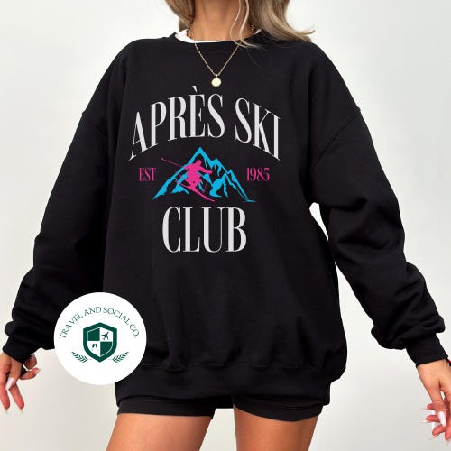 Sweat-shirt ras du cou après-ski Club | Pull des années 80, 90, style vintage | Célibataire | Aspen, Vail, Whistler|  Hommes, Femmes | Coupe unisexe