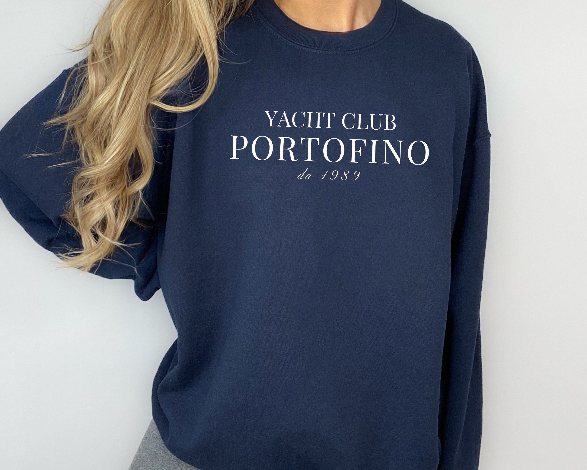 Yacht Club Portofino Crewneck Sweatshirt in White Font Super