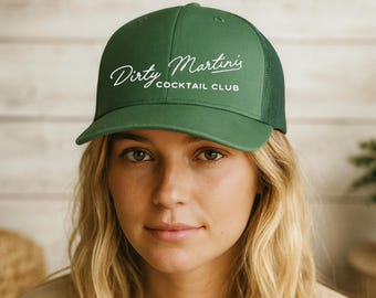 Embroidered Dirty Martini Trucker Cap | Gift for Her, Cocktail Lover | Girl’s Trip, Bachelorette Party Embroidery Hat | Vintage Style