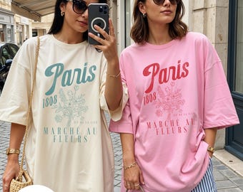 Paris Flower Market Comfort Colors Cotton T-Shirt | Boho Vintage French Style Floral Shirt | Gift