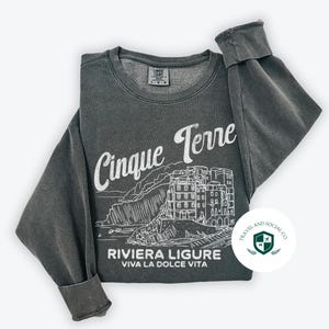 Cinque Terre Comfort Colors Lightweight Cotton Crewneck Sweatshirt | Vintage Italy, Italian Riviera Pullover Pepper