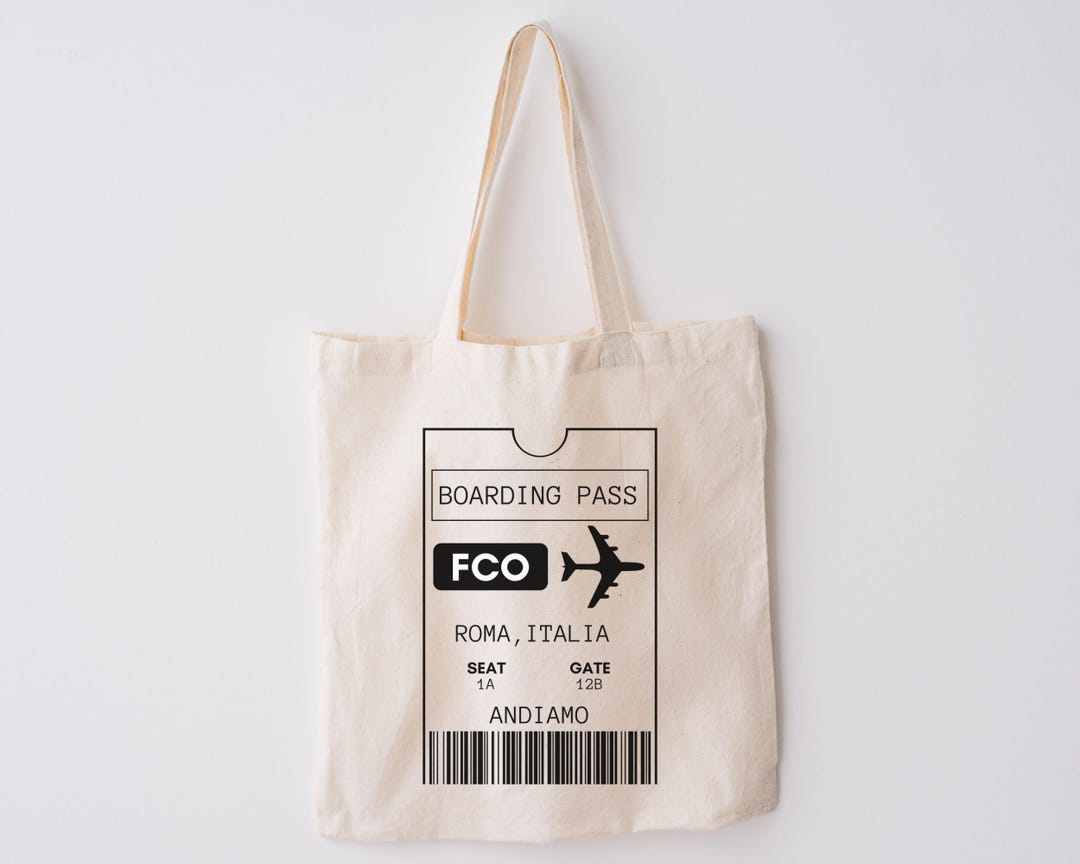 Roma, Italia Boarding Pass, Cotton Canvas Tote | Italian, Rome Reusable ...