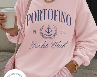 Portofino Yacht Club Crewneck Sweatshirt | Vintage Nautical Style Pullover Sweater | Sailing Beach Club, Italy