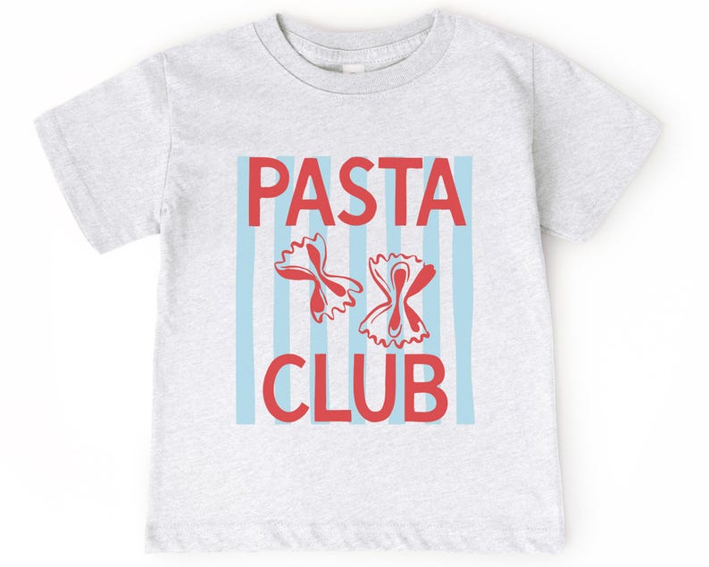 Pasta Club Kid’s T-Shirt | Boho Italian Foodie Toddler, Infant Shirt | Short Sleeve Cotton Summer Tee | Gift Idea for Spaghetti, Italy Lover Ash