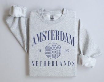 Amsterdam, Netherlands Pullover Crewneck Sweatshirt | Men’s, Women’s | Gift Idea for Traveler | Holland Sweater | Vintage Style | Oversized