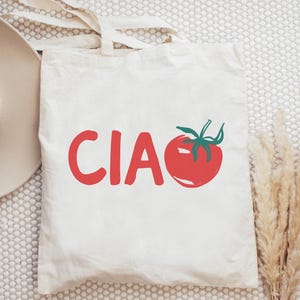 Ciao, Boho Tomato Cotton Canvas Tote Bag | Italian Foodie, Italia, Italy Travel Theme | Eco Resuable Grocery, Farmers Market Bag | Gift Idea immagine 4
