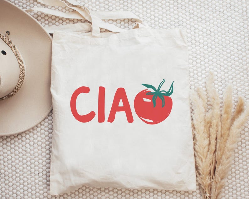 Ciao, Boho Tomato Cotton Canvas Tote Bag | Italian Foodie, Italia, Italy Travel Theme | Eco Resuable Grocery, Farmers Market Bag | Gift Idea immagine 4