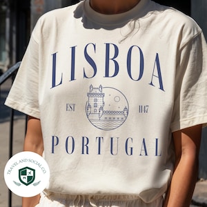 Camiseta de algodón con colores cómodos de Lisboa, Portugal / Camisa de viaje de Lisboa / Regalo para ella o él viajero imagen 1