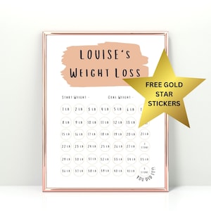 Weight Loss Tracker, Free Gold Star Stickers, Weight Loss Goal, Personalised, Weight Loss Chart, A4 and A5, Goal Tracker, Summer Body