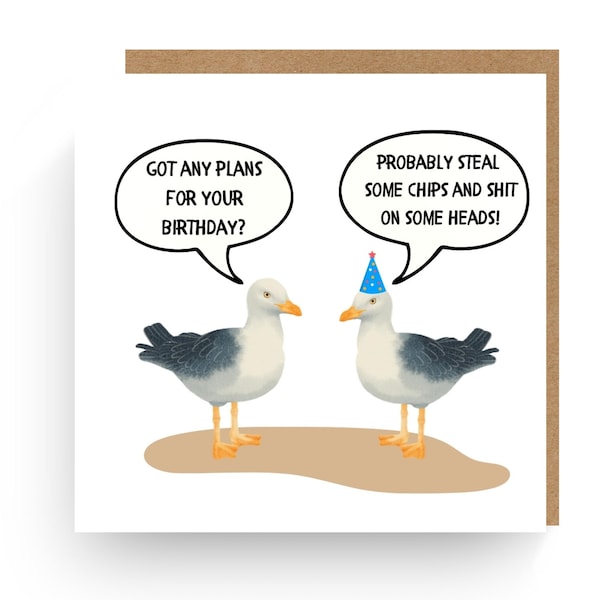 Funny Birthday Card, Seagulls, Birds, Funny Seagull Card, Seaside, Beach