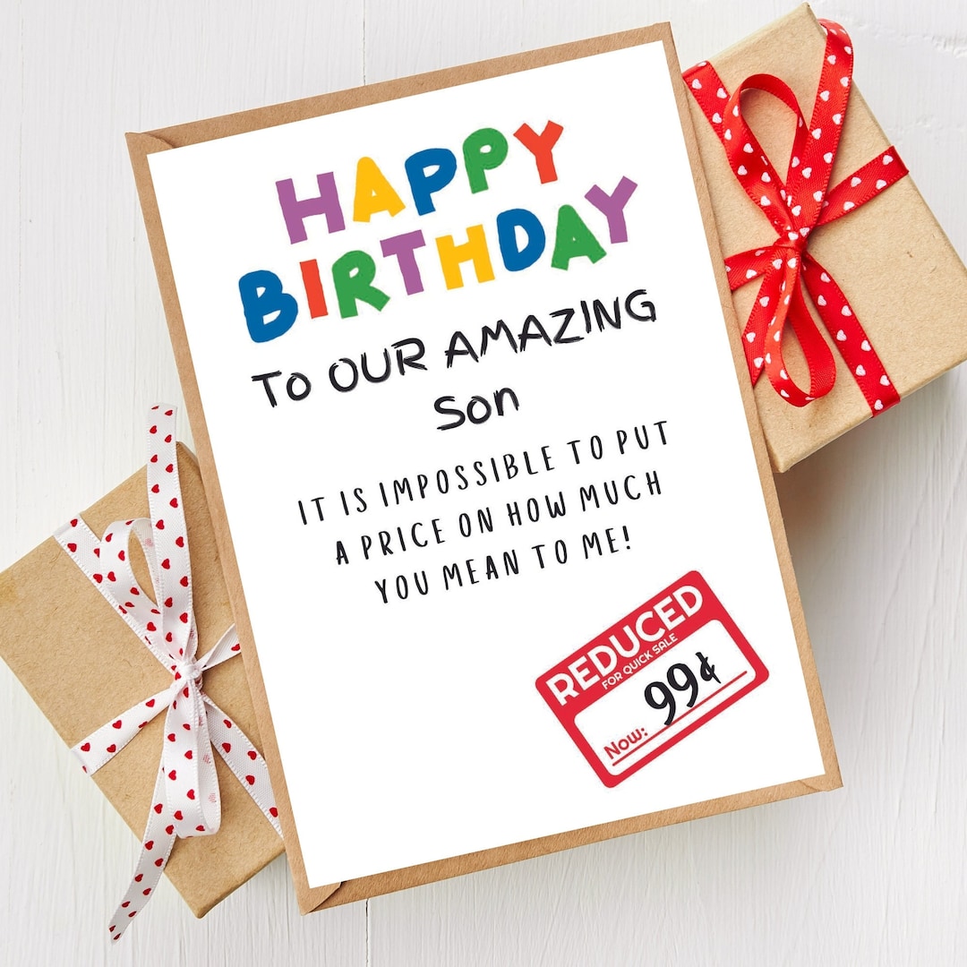 Funny Birthday Card for Son, Reduced Sticker Birthday Cards for Son ...