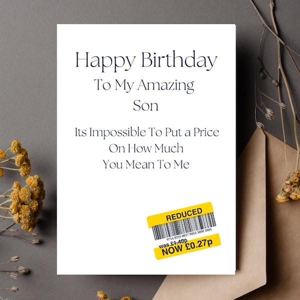 Funny Birthday Card For Son, Reduced Sticker Birthday Cards For MY Son, MY SON Birthday Card, Birthday Cards For Him, Reduced Sticker Card