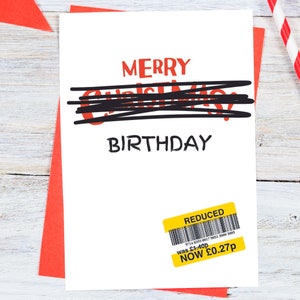 Merry Birthday Card, Reduced Sticker Card, Christmas Card, Funny Greeting Cards