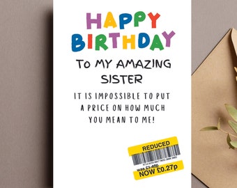 Funny Birthday Card For Sister, Reduced Sticker, Birthday Cards For Sister, Birthday Cards For Her, Birthday Gift, Funny Birthday Card
