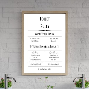 Toilet Rules Print, Digital Download Wall Prints, Print At Home, Toilet Wall Prints, Bathroom Wall Prints, Wall Prints