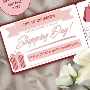 Shopping Spree Gift Voucher Printable Template, Surprise Holiday Coupon, Editable Text, Shopping Day Certificate for Mom, Daughter, Wife