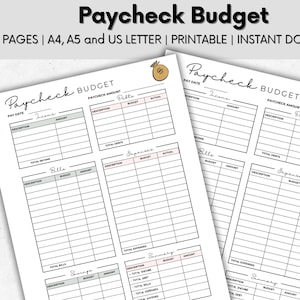Paycheck Budget Planner Printable. Biweekly Budget. Debt/Bill/Expense/Savings Tracker. Spending Log. Payment/Purchase Log. A5, A4, US Letter
