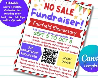 No Sale Fundraiser Editable Flyer template. Opt Out Fundraiser, Fundraising Poster, School Funds Raised, School Donation, Charity Fundraiser