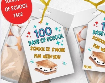Smores Treat Bag Labels, 100 Days of School Printable Tags, Smore Appreciation, Smores Kit Gift Tag, Smore Fun Tag, School Favor Tags