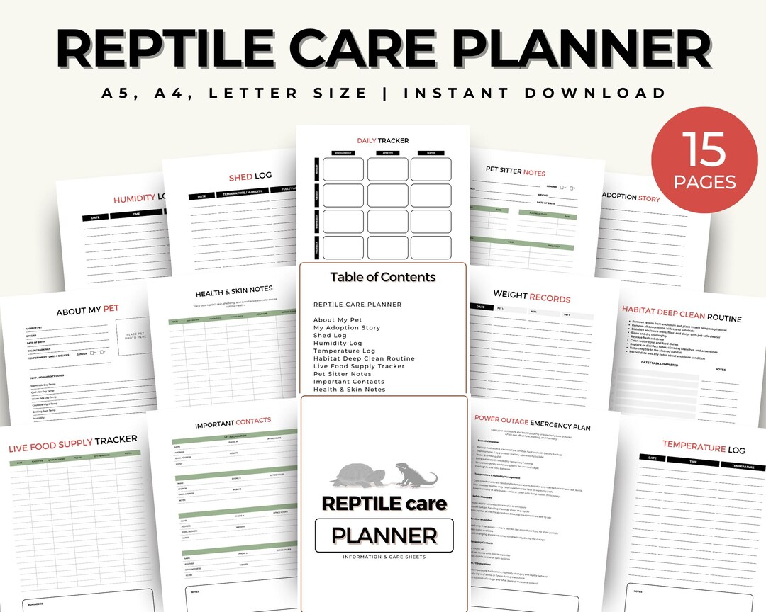 Reptile Care Planner. Reptile Care Journal. Reptile Log. Pet Health ...