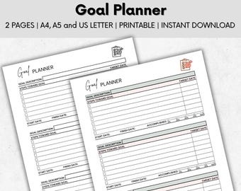 Goal Planner. Printable Goal Tracker/Journal. Smart Goal Setting. New Year Resolution. Personal Productivity Planning. A5, A4, US Letter
