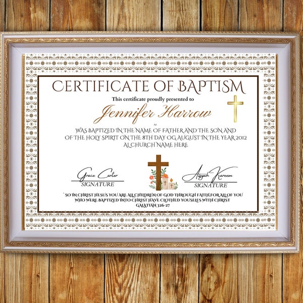 Editable Baptism Certificate, Canva Template, Certificate Of Baptism, Editable Certificate, Canva Certificate, Christening Certificate