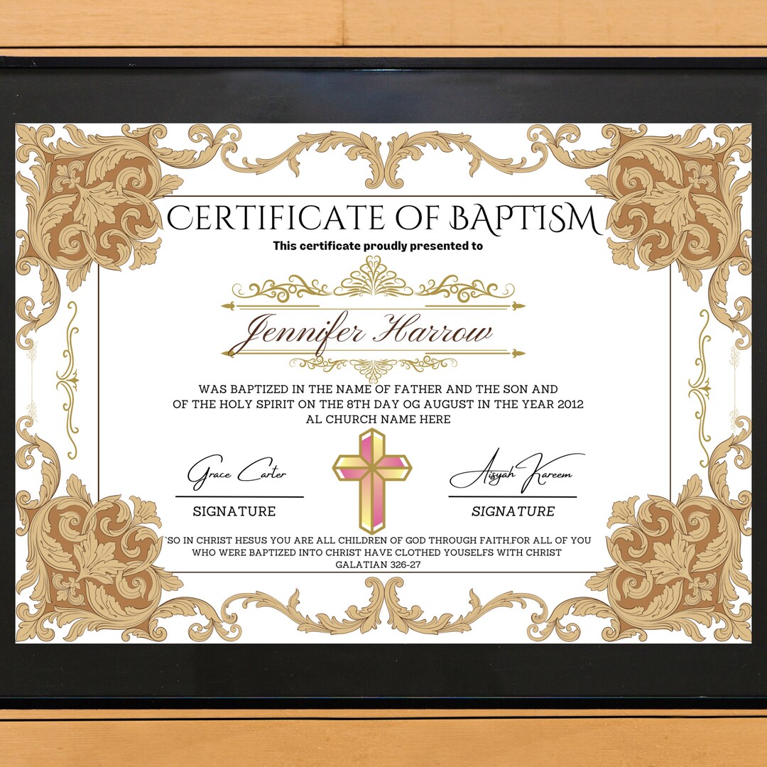 Editable Baptism Certificate Template, Printable Minimalist Certificate