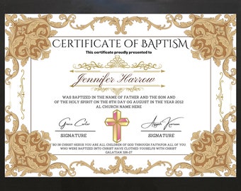 Editable Baptism Certificate Template, Printable Minimalist Certificate of Baptism, Certificates, Canva Christening Keepsak,Instant Download
