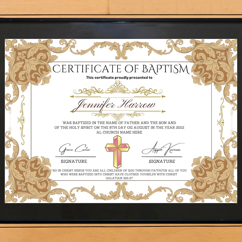 Editable Baptism Certificate Template, Printable Minimalist Certificate
