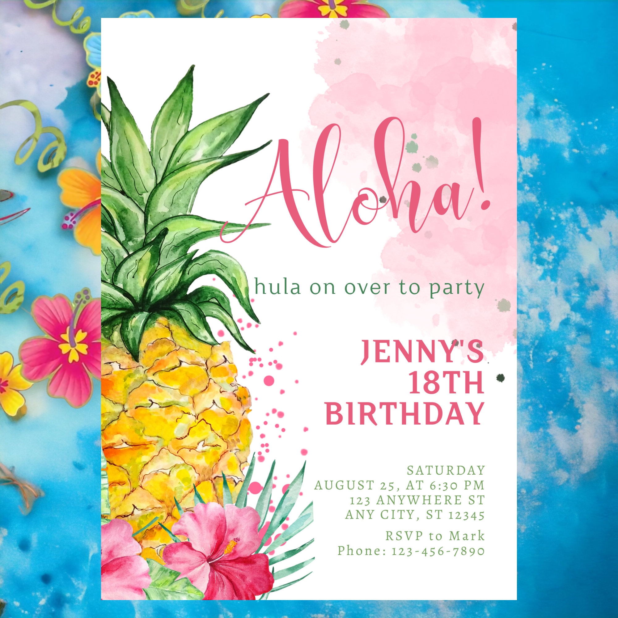 Printable Aloha Kids Birthday Invitation, Aloha Party, Pineapple ...
