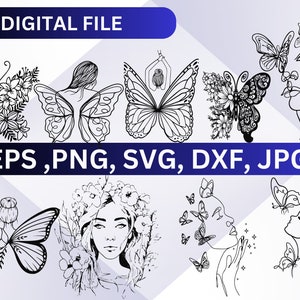 Floral Woman Svg Png  | Butterfly Flower Svg | Woman With Flower Svg | Girl Butterfly Fairy Svg | Floral Butterfly Svg | Digital Download