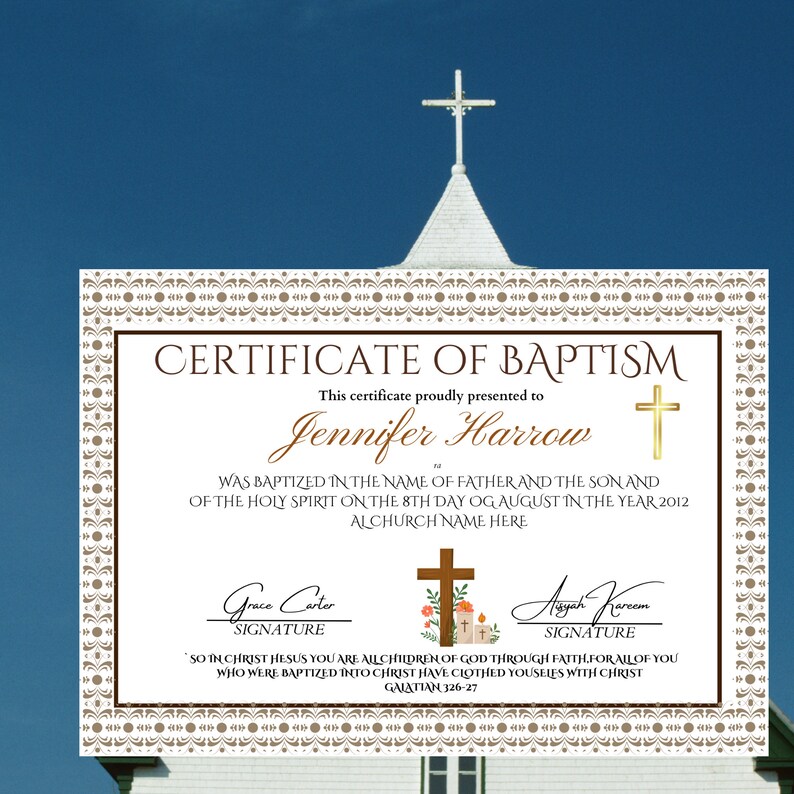 Editable Baptism Certificate, Canva Template, Certificate of Baptism