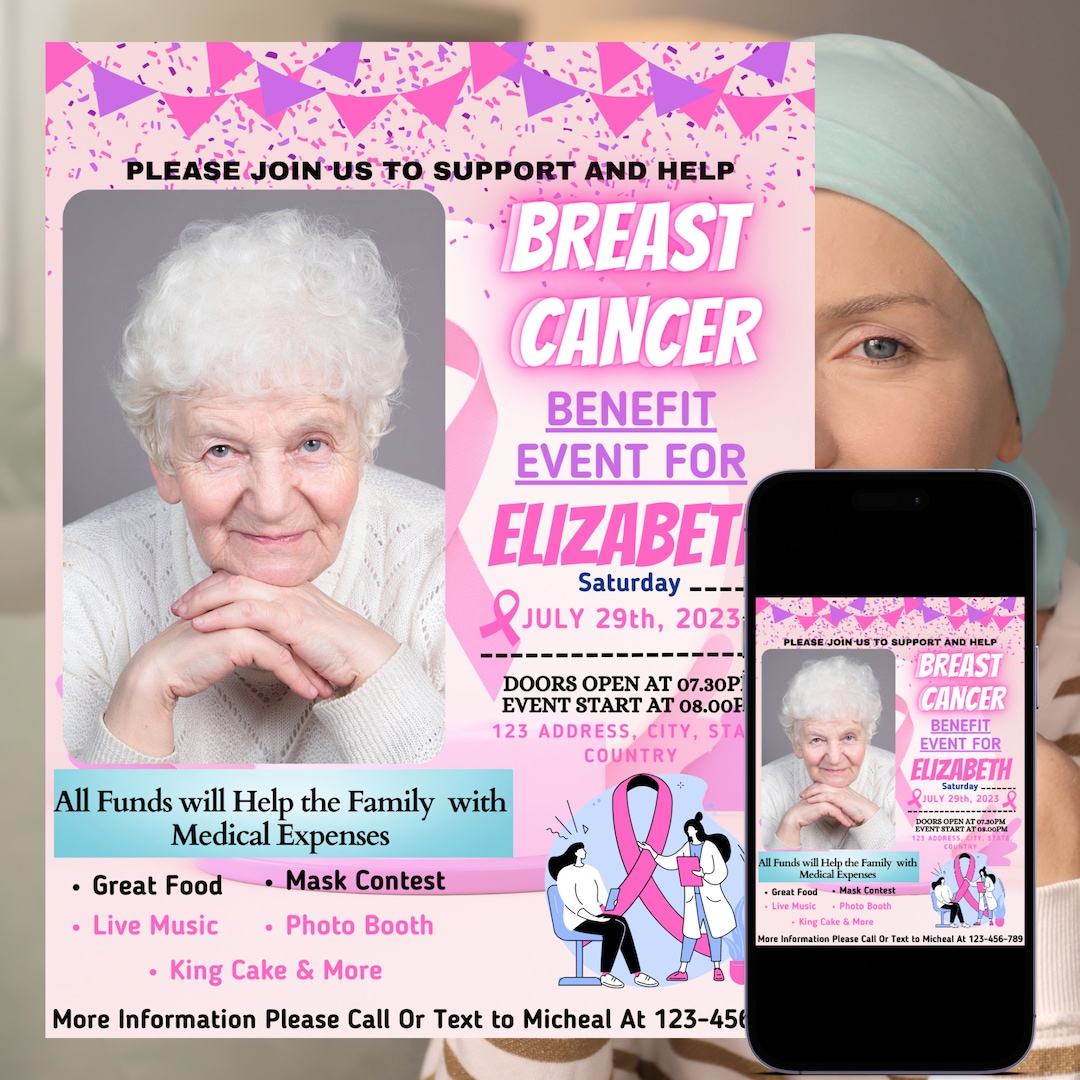 Breast Cancer Benefit Fundraiser Flyer, Printable Pink Charity Church