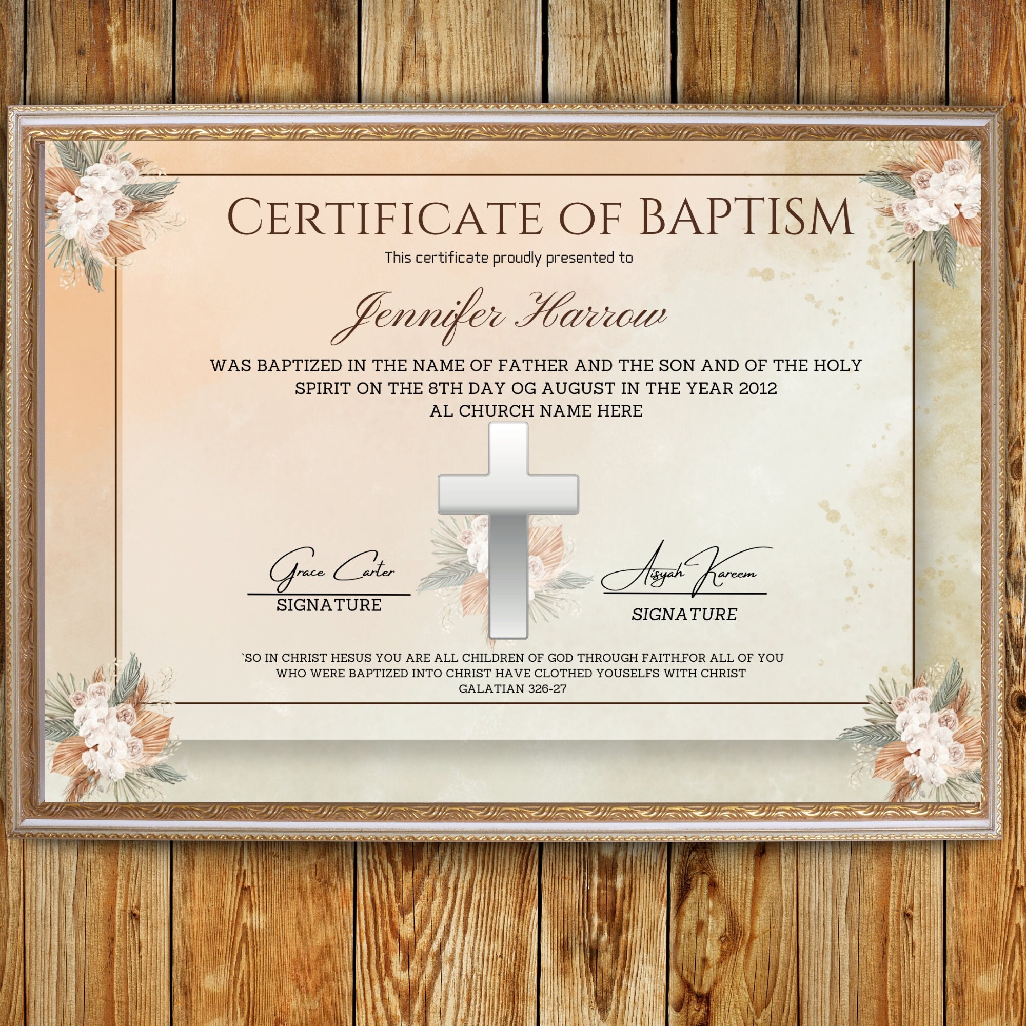 Baptism Certificate Template Editable, Printable Certificate of Baptism ...