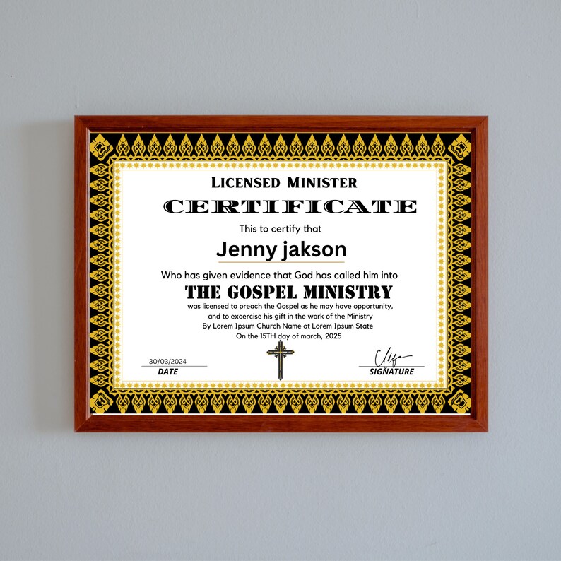 Editable License to Preach Template, Printable Certificate of License ...