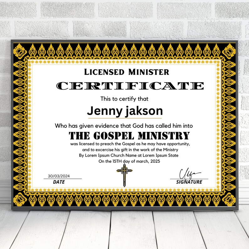 Editable License to Preach Template, Printable Certificate of License ...