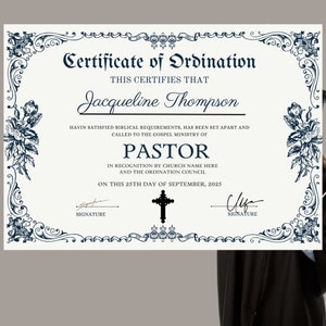 Pastor Ordination Certificate Template, Editable Certificate of ...