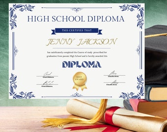 High School Diploma Template, Printable Editable Home School Diploma, Customizable Graduation ...