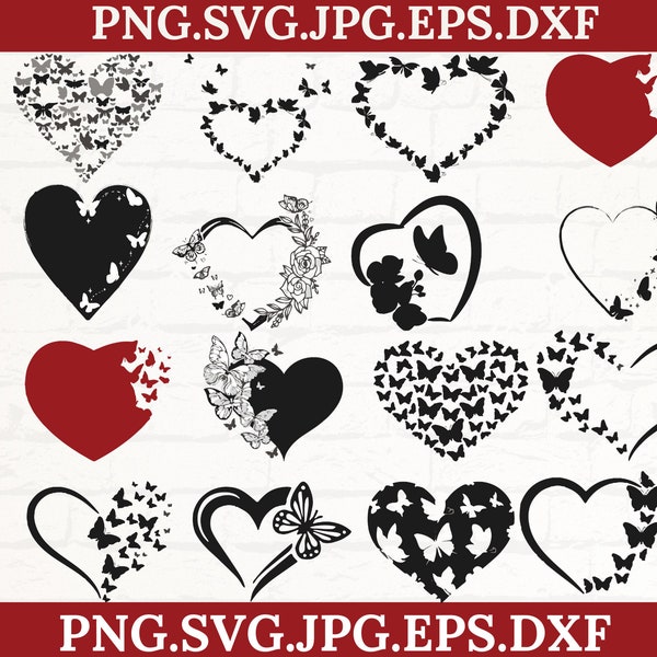 Butterfly Heart SVG PNG, heart bundle svg, Heart and Butterflies Butterfly svg,Heart svg, Love svg, butterflies with heart