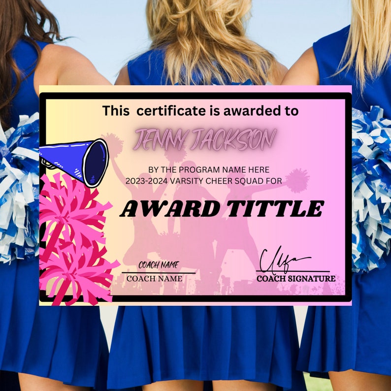 Editable Cheerleading Certificate Cheer Squad Awards, Printable Cheer ...