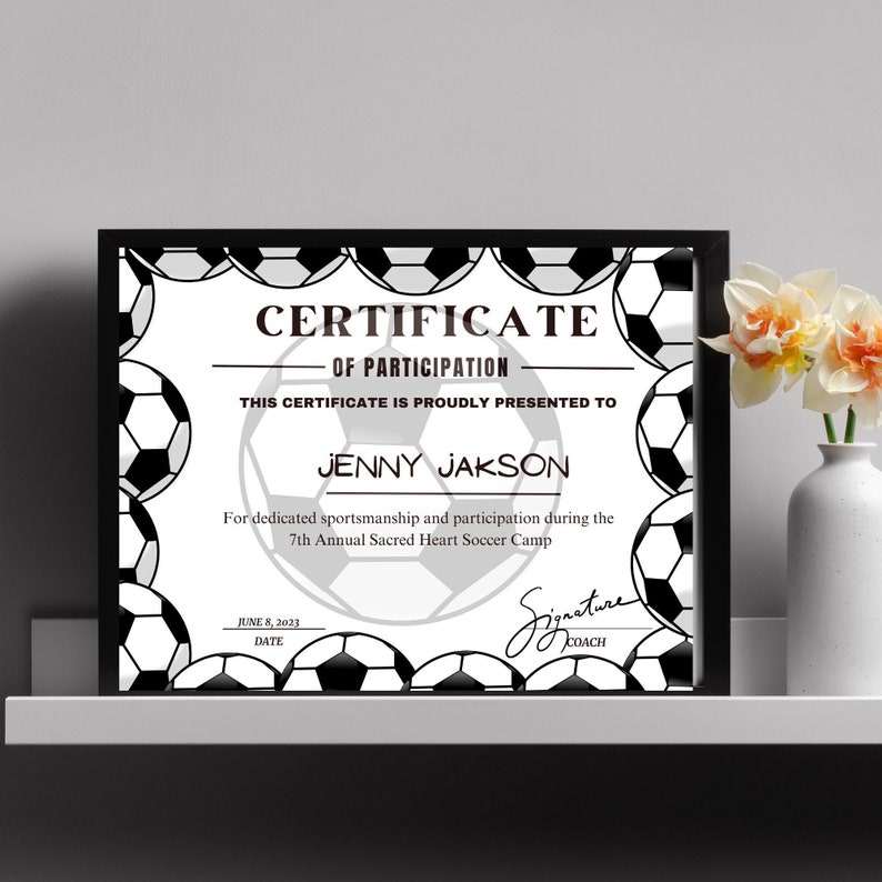 Editable Soccer Certificate Template Printable Certificate Template Editable Soccer Certificate Template Printable Certificate Template
