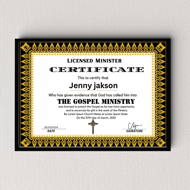 Editable License to Preach Template, Printable Certificate of License, Minister's License ...