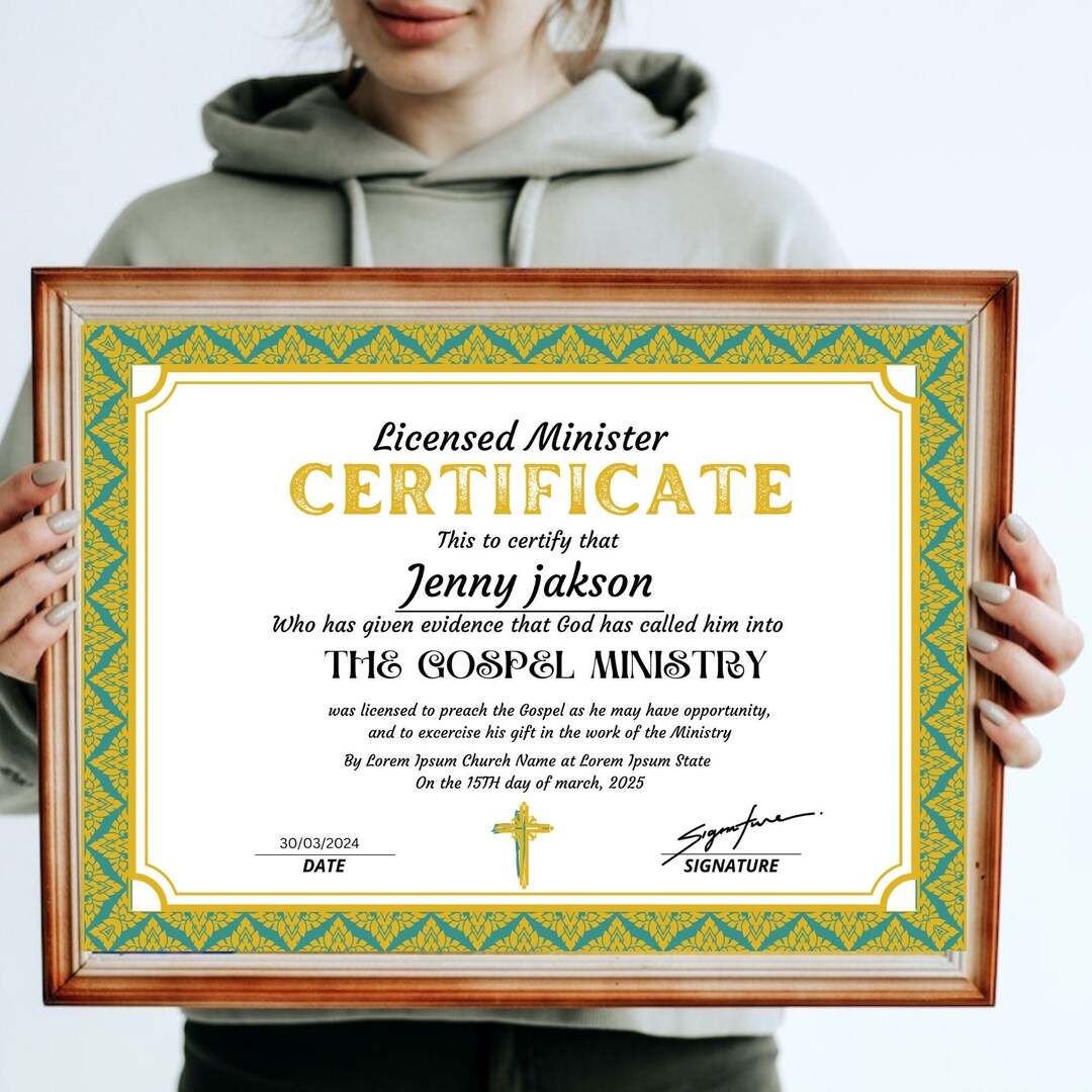 Editable Licensed Minister Certificate Template, Printable Certificate ...