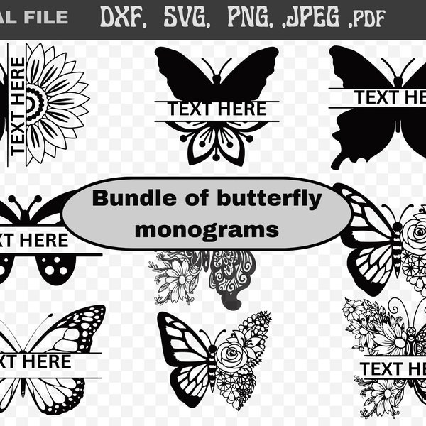 Butterfly SVG Bundle, Name Frame SVG, Monogram Frame SVG, Digital Download, Cut File, Sublimation, Clipart (9 svg, dxf, png, jpeg files)