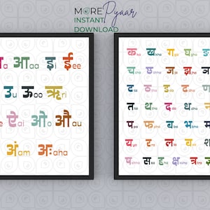 Letras HINDI Vocales Consonantes / Guardería para bebés y decoración de habitaciones para niños / Decoración del aula para niños / Carteles educativos hindi / Descarga instantánea