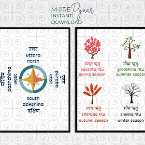 HINDI Directions and Seasons | Baby Nursery and Kids Room Decor | Children Classroom Decor | Hindi Educational Posters | Instant Download